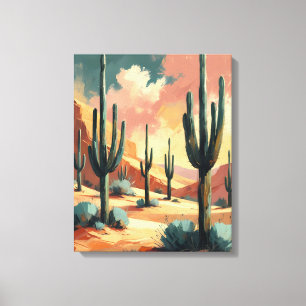 Woestijncactus in het zonlicht – Abstracte canvas Afdruk