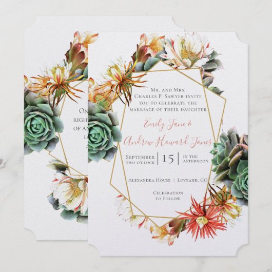 woestijncactus Succulent Gold Geometric Kaart (Voorkant / Achterkant)