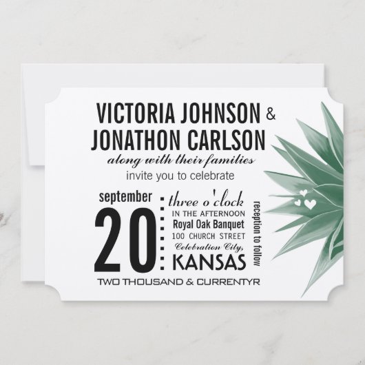 Woestijncactus Succulent Modern Typography Wedding Kaart (Voorkant)