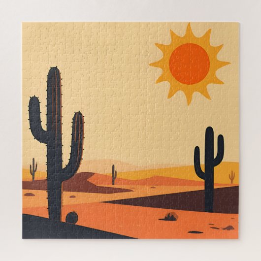 Woestijncactus Zonsondergang Silhouet  Legpuzzel (Verticaal)