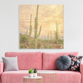 Woestijncactusplanten op houtnerf Foto Afbeelding Canvas Afdruk