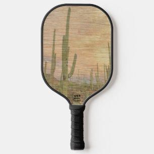 Woestijncactusplanten op houtnerf Foto Afbeelding Pickleball Paddle
