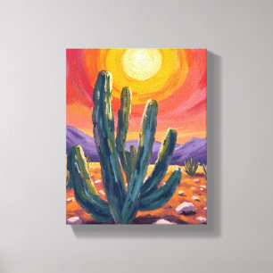 Woestijncactussen Zonsondergang Natuur Landschap Canvas Afdruk