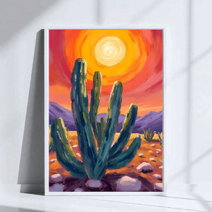 Woestijncactussen   Zonsondergang Natuur Landschap Poster
