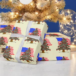 Woestijncamouflage Kerstboom met Amerikaanse Vlag Cadeaupapier