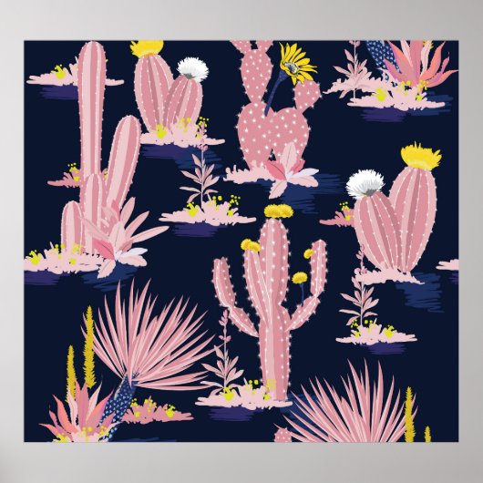 Woestijnchic: Pastel Cactus Bloom Poster (Voorkant)