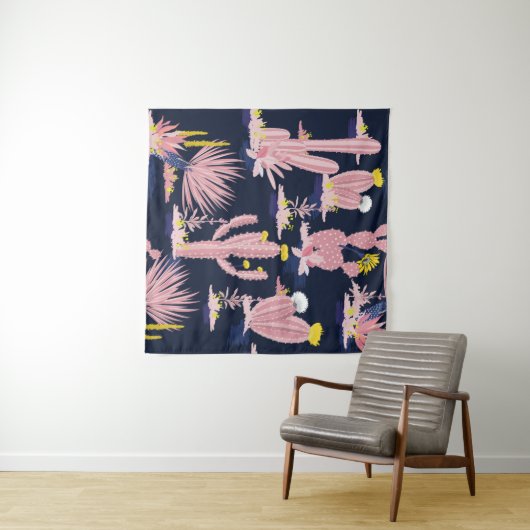 Woestijnchic: Pastel Cactus Bloom Wandkleed (In Situ (horizontaal))