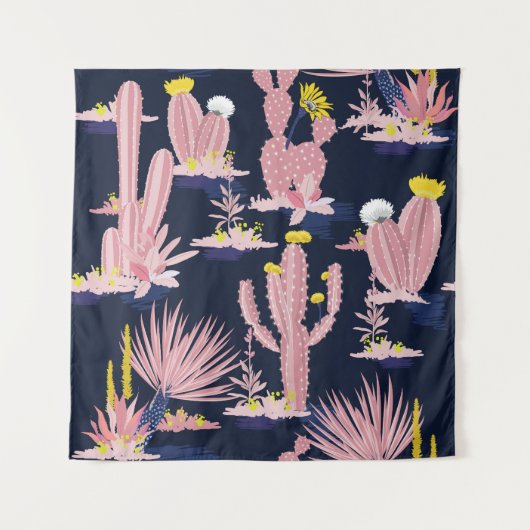 Woestijnchic: Pastel Cactus Bloom Wandkleed (Voorkant)