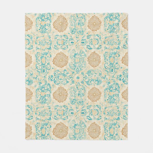 Woestijndroom  zand en turquoise bloemen fleece deken (Voorkant)