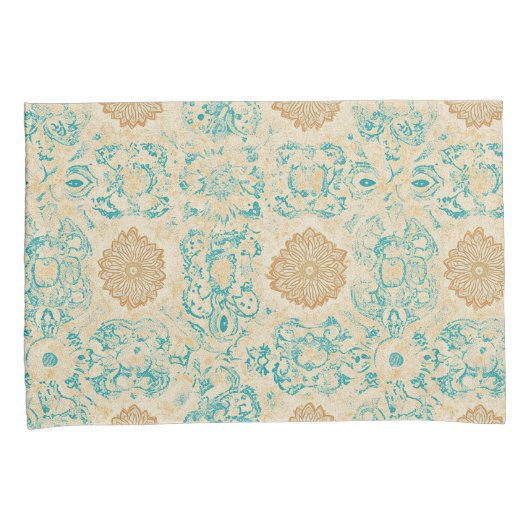 Woestijndroom zand en turquoise bloemen kussensloop (Voorkant-Rechts)