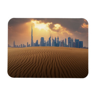 woestijnen   Uitzicht van Dubai Skyline uit Sand D Magneet