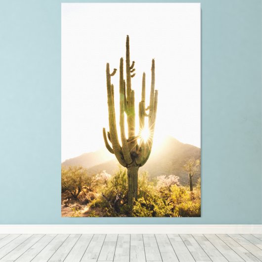 Woestijnfotografie Decor met Cactus Canvas Afdruk (Insitu (Houten vloer))