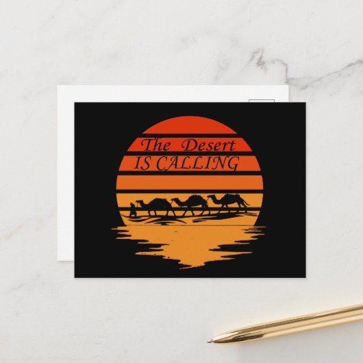 woestijngebied met  kamelen feestdagenkaart (Voorkant / Achterkant in situ)