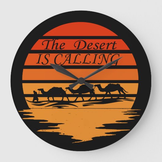 woestijngebied met  kamelen grote klok (Voorkant)