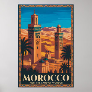 Woestijnillustratie Reis Kunst Vintage Marokko Poster