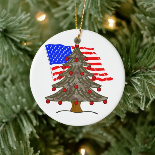 Woestijnkamouflage kerstboom met Amerikaanse vlag Keramisch Ornament (Boom)