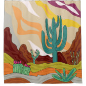 woestijnklimaat, retrostijl, abstracte cactus douchegordijn (Voorkant)