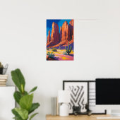 Woestijnkloof met rode rotsformaties en cactus poster (Thuiskantoor)