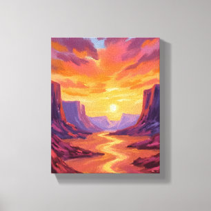 Woestijnkloof Zonsondergang   Gele Schildering Canvas Afdruk