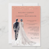 Woestijnkoraal Elegante Moderne QR Code Wedding Kaart (Voorkant)