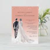 Woestijnkoraal Elegante Moderne QR Code Wedding Kaart (Staand voorkant)