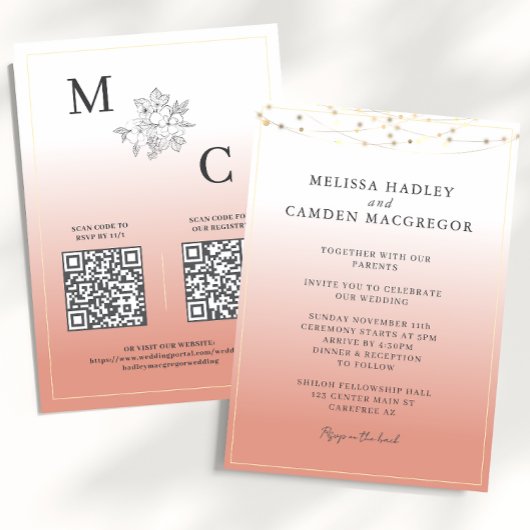 Woestijnkoraal Elegante QR Code Wedding Kaart