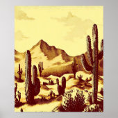 Woestijnlandschap, cactus, zonsopgang, vintage poster (Voorkant)