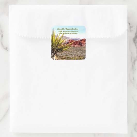 Woestijnlandschap Cactussen retouradres Vierkante Sticker (Tas)