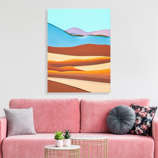 Woestijnlandschap in Rust Sinaasappel en Aqua Canvas Afdruk (Insitu (Woonkamer))