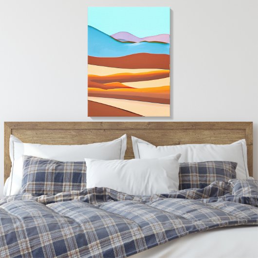 Woestijnlandschap in Rust Sinaasappel en Aqua Canvas Afdruk (Insitu (Slaapkamer))