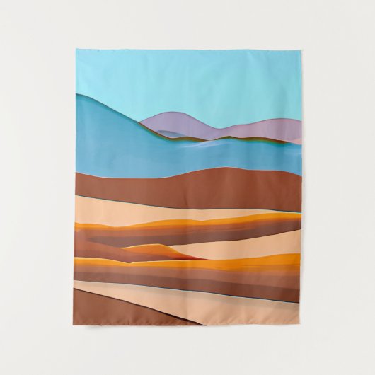 Woestijnlandschap in Rust Sinaasappel en Aqua Wandkleed (Voorkant)
