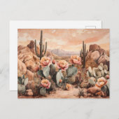 Woestijnlandschap met bloeiende cactussen briefkaart (Voorkant / Achterkant)