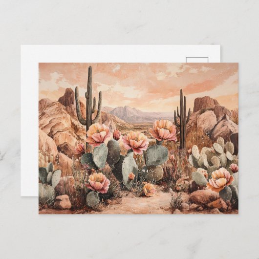 Woestijnlandschap met bloeiende cactussen briefkaart (Voorkant / Achterkant)