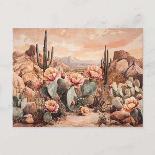 Woestijnlandschap met bloeiende cactussen briefkaart (Voorkant)
