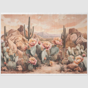 Woestijnlandschap met bloeiende cactussen decoupag tissuepapier