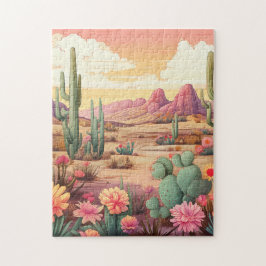 Woestijnlandschap met cactus en bloemen legpuzzel