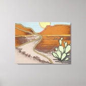 Woestijnlandschap met Cactus en Old Road Canvas Afdruk (Voorkant)