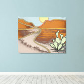 Woestijnlandschap met Cactus en Old Road Canvas Afdruk (Insitu (Houten vloer))
