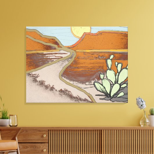Woestijnlandschap met Cactus en Old Road Canvas Afdruk (Insitu (Woonkamer))