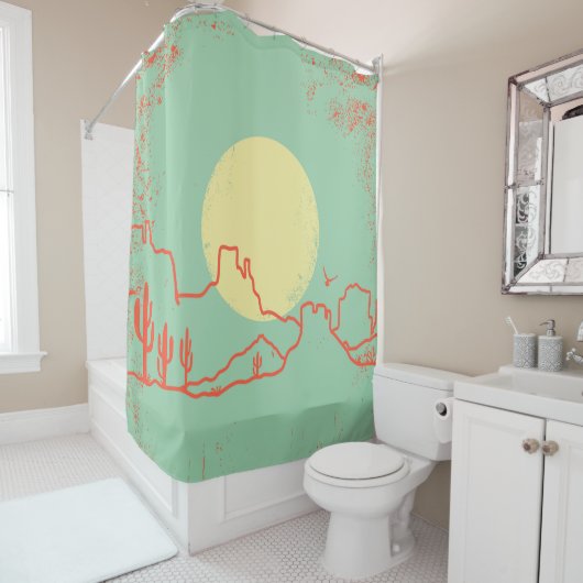  woestijnlandschap met Cactuses en Canyon. Douchegordijn (In situ)