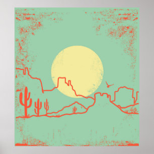woestijnlandschap met Cactuses en Canyon. Poster