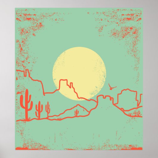  woestijnlandschap met Cactuses en Canyon. Poster (Voorkant)