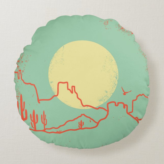  woestijnlandschap met Cactuses en Canyon. Rond Kussen (Voorkant)