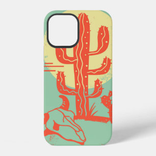 Woestijnlandschap met Cactussen en koeien schedel. iPhone 12 Hoesje