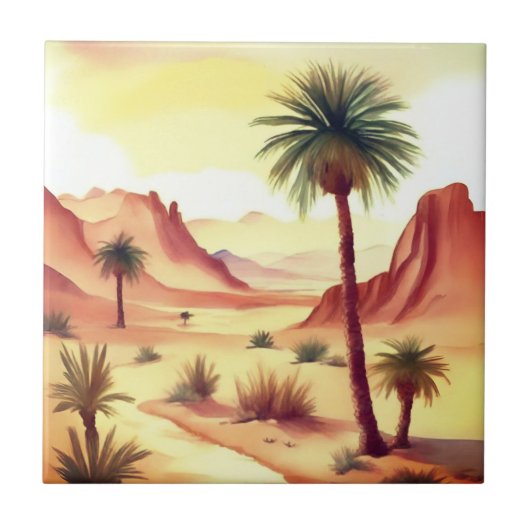 Woestijnlandschap met dadelpalmen tegeltje (Voorkant)