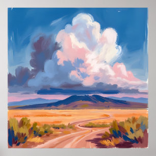 Woestijnlandschap met levendige lucht muurkunst poster