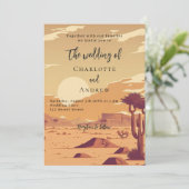 Woestijnlandschap retro terracotta luxe bruiloft kaart (Staand voorkant)