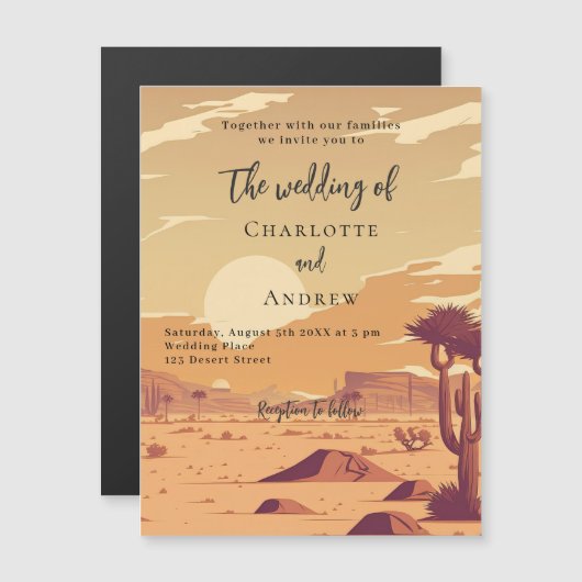 Woestijnlandschap retro terracotta luxe bruiloft magnetische uitnodiging (Voorkant / Achterkant)
