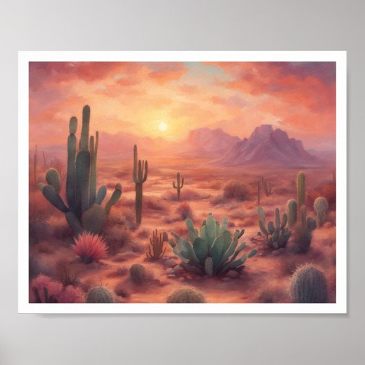 Woestijnlandschap Sequoia Cactus zonsopgang Poster (Voorkant)