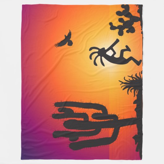 Woestijnlandschap Silhouette Kokopelli Fleece Deken (Voorkant)